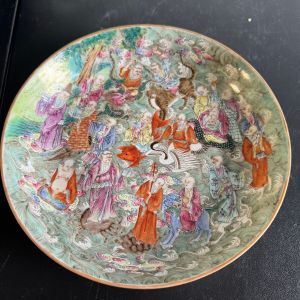 Famille-rose Plate with Design of Eighteen Arhats Crossing the Sea(